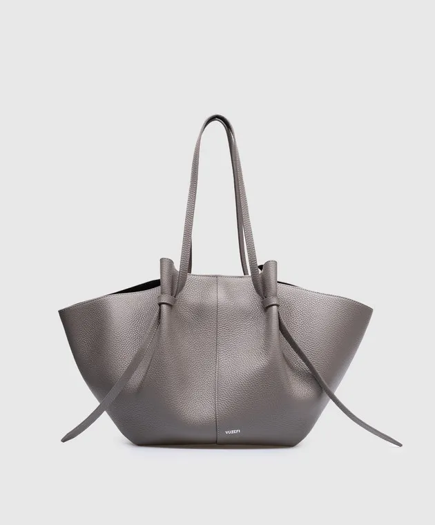 YUZEFI Borsa tote GRANDE MOCHI in pelle grigia LARGEMOCHIZINC