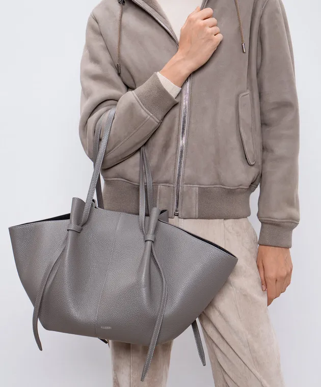 YUZEFI Borsa tote GRANDE MOCHI in pelle grigia LARGEMOCHIZINC